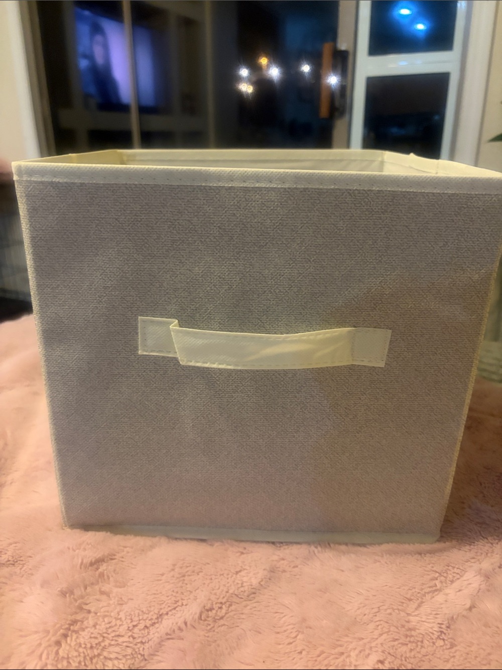 Fabric Storage Bin with Cream Trim and Handle